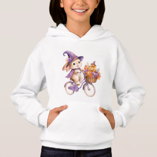 Süßer Halloween-Hexen-Hase auf einem Kürbis-Fahrra Hoodie