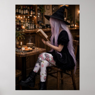 Süßer Halloween-Hexen-Lese-Poster Cozy Art Poster