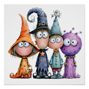 Süßer Halloween-Hexenfreunde-Gruselposter Poster