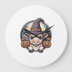 Süßer Halloween-Kalbs-Henkerhut Vintage-Stich De Große Wanduhr