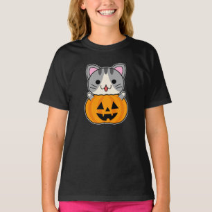 Süßer Halloween-Kater in Jack o Lantern T-Shirt