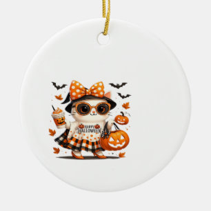 Süßer Halloween-Kater � Kawaii Hexen-Kitty mit Kür Keramik Ornament