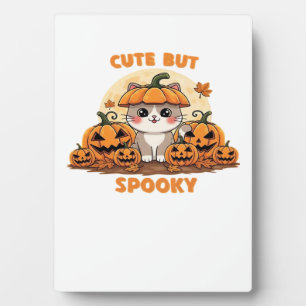 Süßer Halloween-Kater mit Kürbissen – Kawaii Gruse Fotoplatte