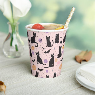 Süßer Halloween-Kater orange  Pappbecher