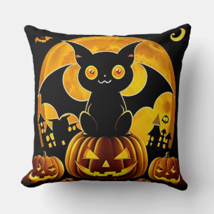 🐾🌙 Süßer Halloween-Katze-Fledermaus-Kürbis-Nacht Kissen