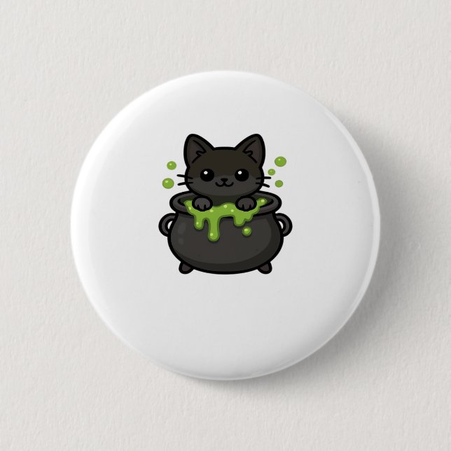Süßer Halloween-Katzen-Aufkleber � Hexenhut, Kürbi Button (Vorderseite)