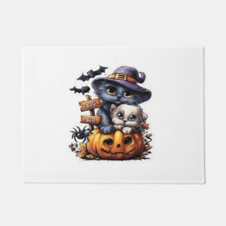 Süßer Halloween-Katzen-Aufkleber � Hexenhut, Kürbi Fußmatte