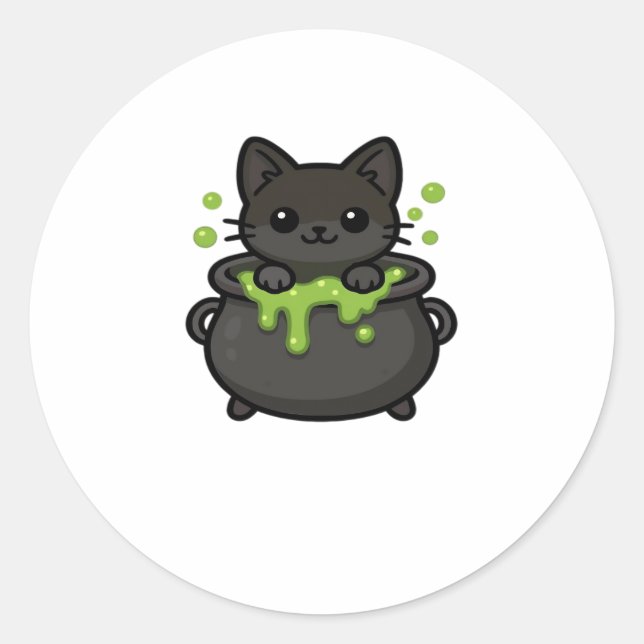 Süßer Halloween-Katzen-Aufkleber � Hexenhut, Kürbi Runder Aufkleber (Vorderseite)
