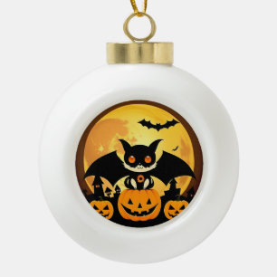 Süßer Halloween-Katzen-Charakter mit Kürbissen Keramik Kugel-Ornament