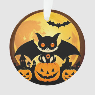 Süßer Halloween-Katzen-Charakter mit Kürbissen Ornament