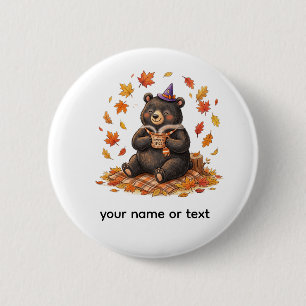 Süßer Halloween-Kürbis-Gewürz-Bär-Cozy-Herbst-T-Sh Button