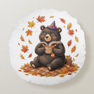 Süßer Halloween-Kürbis-Gewürz-Bär-Cozy-Herbst-T-Sh Rundes Kissen