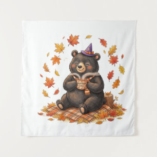 Süßer Halloween-Kürbis-Gewürz-Bär-Cozy-Herbst-T-Sh Wandteppich