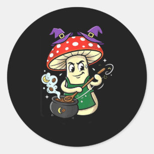 Süßer Halloween-Pilz-Hexenhut-Kessel-Magie Runder Aufkleber