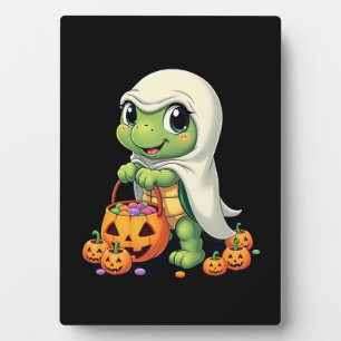Süßer Halloween-Schildkröten-Geist mit Süßigkeiten Fotoplatte