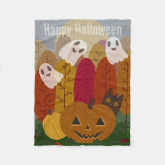 Süßer Halloween-Schwarzer-Kater und Geister Herbst Fleecedecke