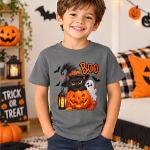 Süßer Halloween-Schwarzer-Katze-Kürbis-Geist BOO T-Shirt
