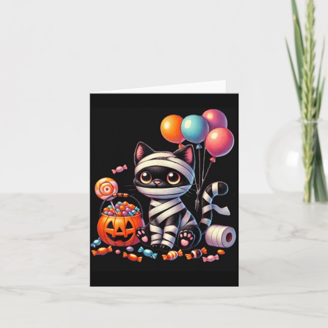 Süßer Halloween-Schwarzer-Katze-Kürbis-Scherz-oder Karte (Vorderseite)