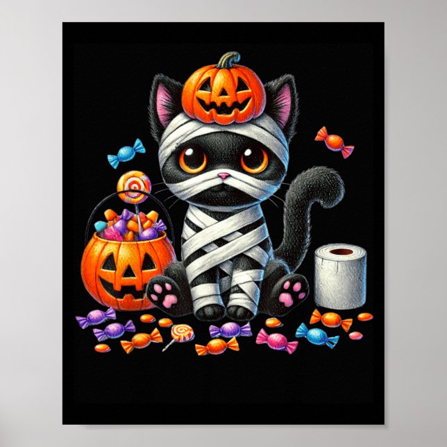Süßer Halloween-Schwarzer-Katze-Kürbis-Süßes-oder- Poster (Vorne)