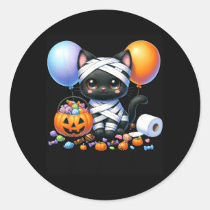 Süßer Halloween-Schwarzer-Katze-Kürbis-Süßes-oder- Runder Aufkleber