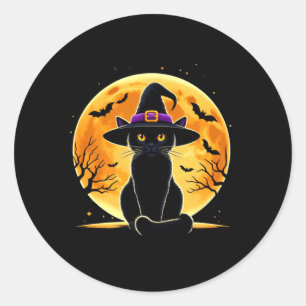 Süßer Halloween-Schwarzer-Katzen-Hexenhut Hallowee Runder Aufkleber