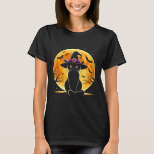 Süßer Halloween-Schwarzer-Katzen-Hexenhut Hallowee T-Shirt