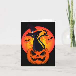 Süßer Halloween-Schwarzer-Katzen-Hexenhut-Kürbis f Karte