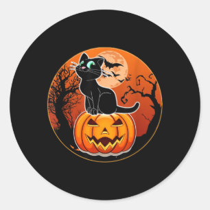 Süßer Halloween-Schwarzer-Katzen-Hexenhut-Kürbis f Runder Aufkleber