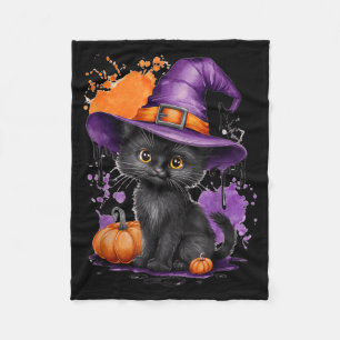 Süßer Halloween-Schwarzer-Katzen-Hexenhut-Kürbis Fleecedecke