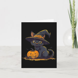 Süßer Halloween-Schwarzer-Katzen-Hexenhut-Kürbis Karte