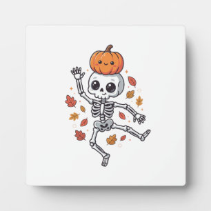 Süßer Halloween tanzender Skelett mit Kürbiskopf Fotoplatte