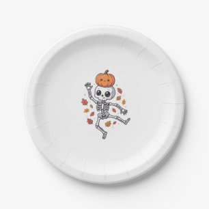 Süßer Halloween tanzender Skelett mit Kürbiskopf Pappteller