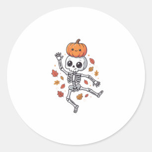 Süßer Halloween tanzender Skelett mit Kürbiskopf Runder Aufkleber