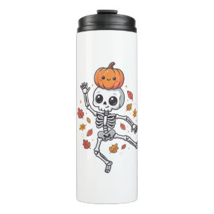 Süßer Halloween tanzender Skelett mit Kürbiskopf Thermosbecher