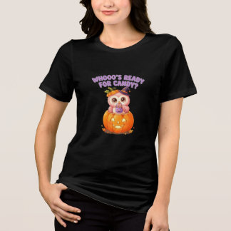Süßer Halloween-Uhu Jack o Lantern Whooos fertig Tri-Blend Shirt
