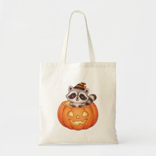 Süßer Halloween-Waschbär in Jack-o'-Lantern-Kürbis Tragetasche
