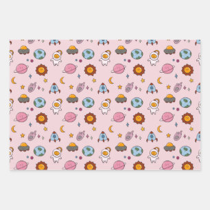 Süßer handgezeichneter kleiner Planet Geschenkpapier Set
