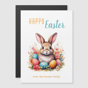 Süßer Hase Bunte Eier Blumen Frohe Ostern Magnetkarte