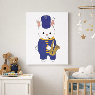 Süßer Hase Marching Band Saxophonspieler in Blau Poster