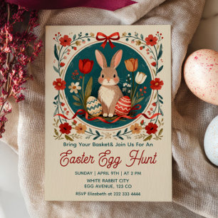 Süßer Hase mit Eiern Florale Ostereiersuche Einladung