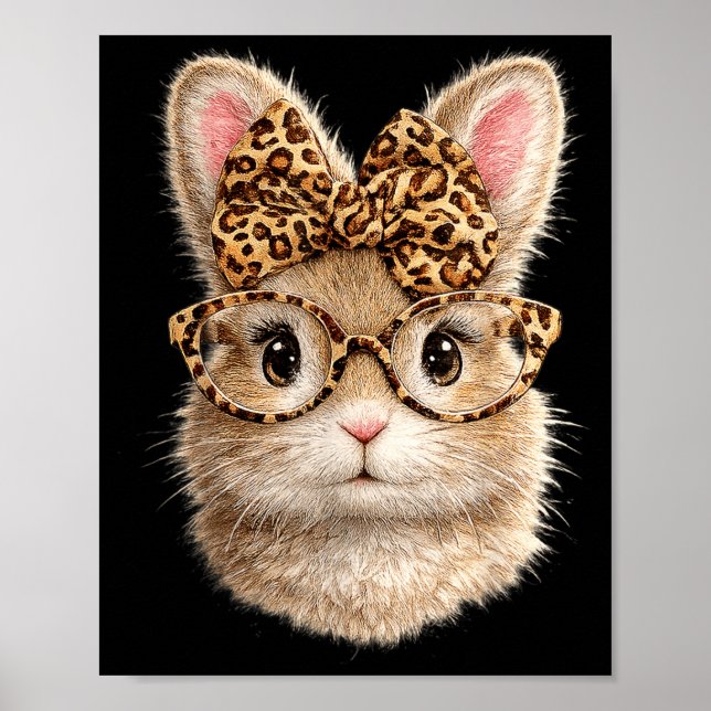 Süßer Hase mit Leopardenglas-Bogen-Osterhase Poster (Vorne)