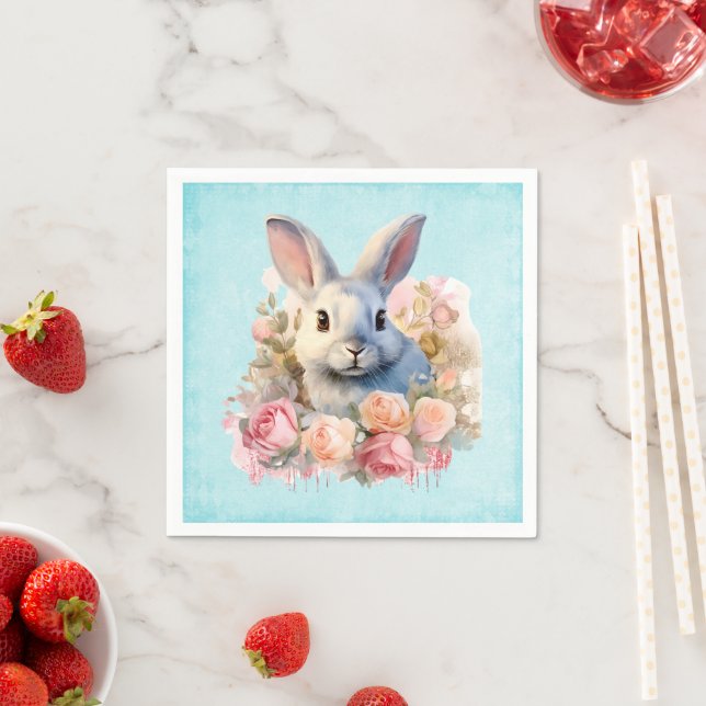 Süßer Hase mit Rosengirlande Serviette (Beispiel)