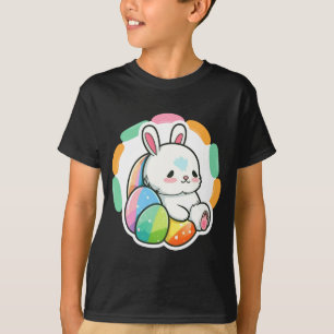 Süßer Hase Ostern Regenbogen Eier Cartoon Frühling T-Shirt
