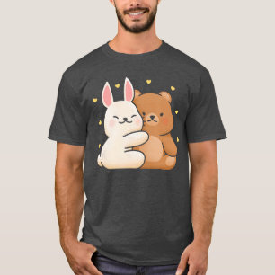 Süßer Hase umarmt Bär Hase und Bärhey teilen Liebe T-Shirt