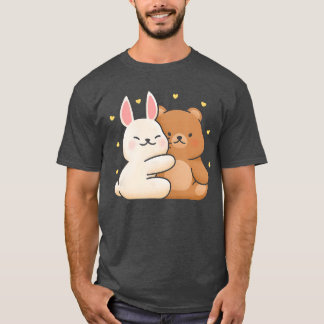 Süßer Hase umarmt Bär Hase und Bärhey teilen Liebe T-Shirt