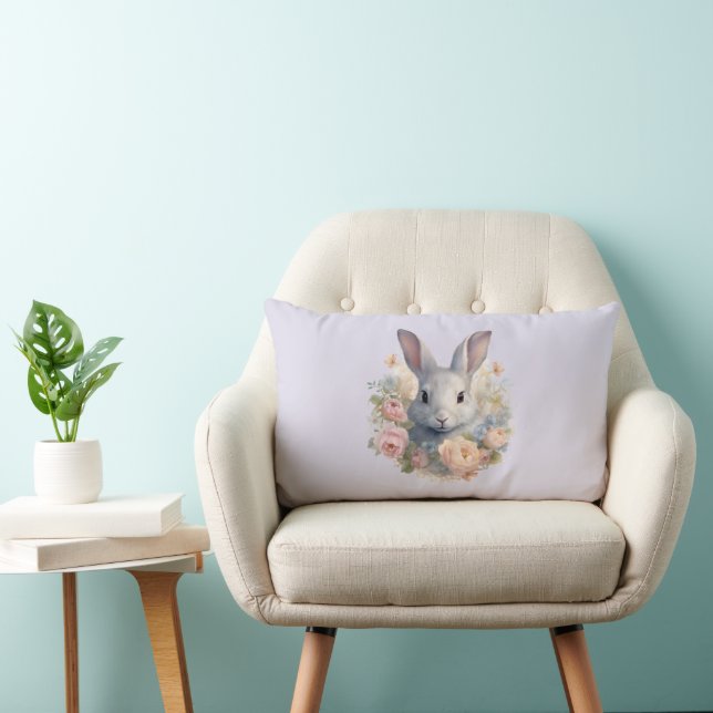 Süßer Hase umgeben von pastellfarbenen Blumen Lendenkissen (Stuhl )