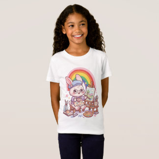 Süßer Hasenkünstler malt mit Regenbogen Kawaii T-Shirt