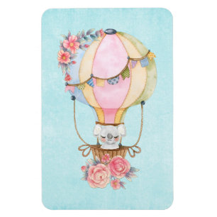 Süßer Heißluftballon mit Bär-Aquarell Magnet