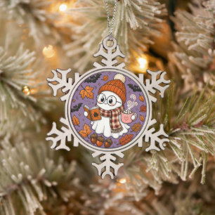 Süßer Herbst-Halloween-Geist mit heißer Schokolade Schneeflocken Zinn-Ornament