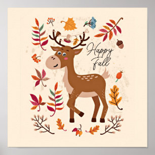 Süßer Herbst-Hirsch mit individuellem Text Poster